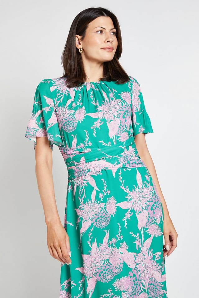 Wallis Wallis Women's Floral Wrap Waist Midi Dress in Green - 2