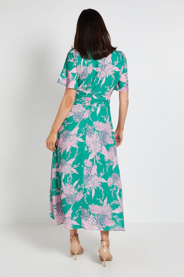 Wallis Wallis Women's Floral Wrap Waist Midi Dress in Green - 3