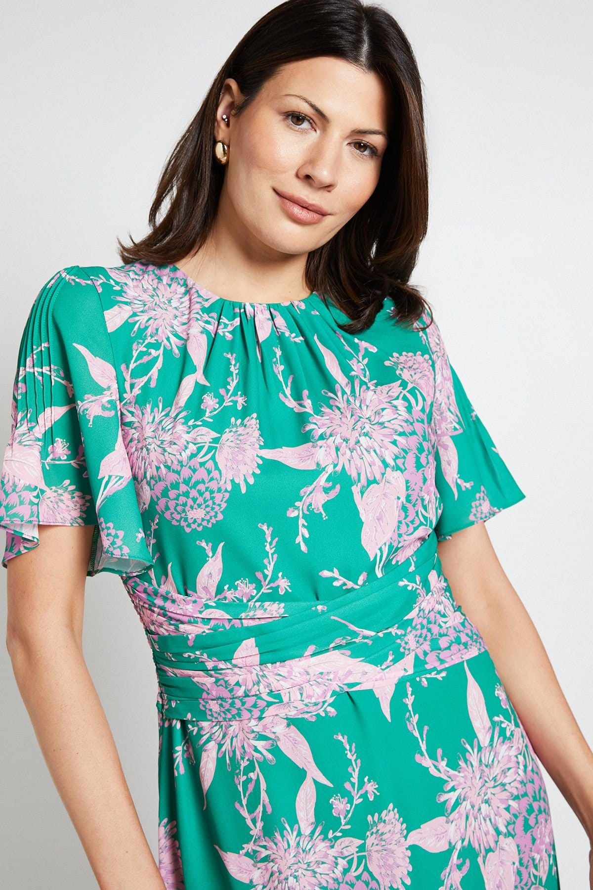 Wallis Wallis Women's Floral Wrap Waist Midi Dress in Green - 4