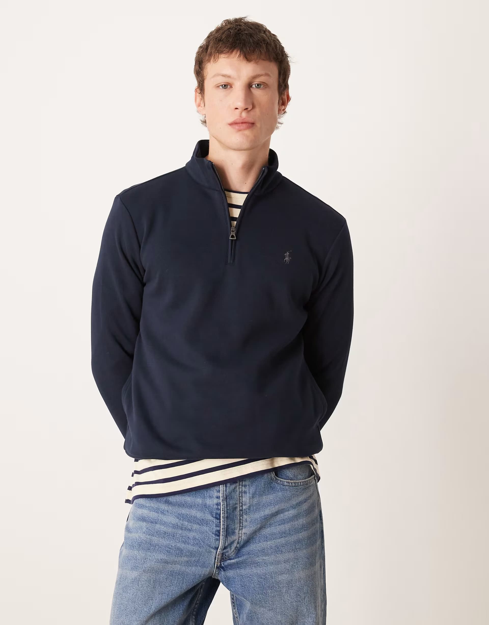 ASOS Polo Ralph Lauren icon logo lightweight double knit tech half zip sweatshirt in navy