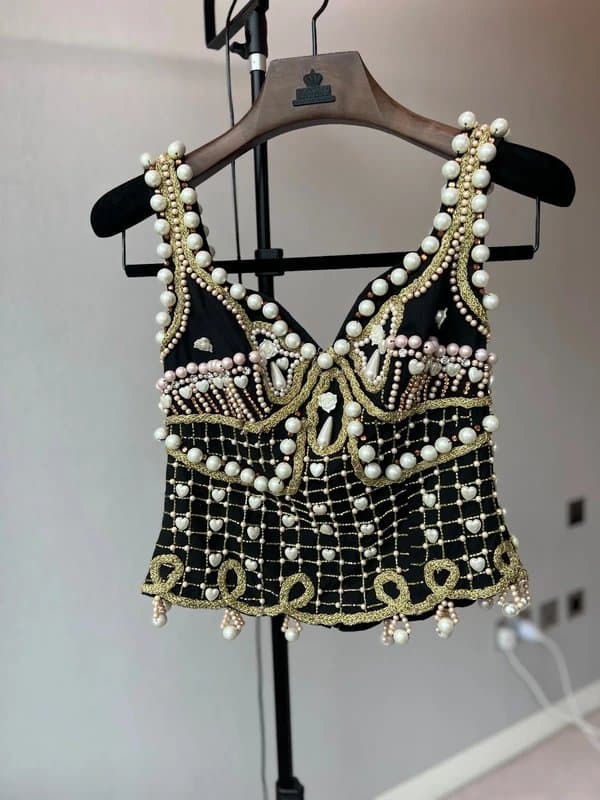 Asos luxe Eurosummer Italy 100% Cotton Pearl & Beaded Embellished Top, Size 10–12