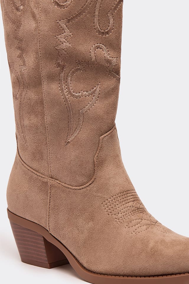EGO EGO Women's Knee High Embroidered Faux Suede Block Heel Boots in Camel - 2