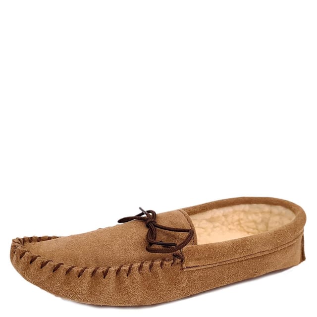 Coopers Coopers Men's Suede Fleece Lined Softsole Moccasin Slippers in Taupe - 2