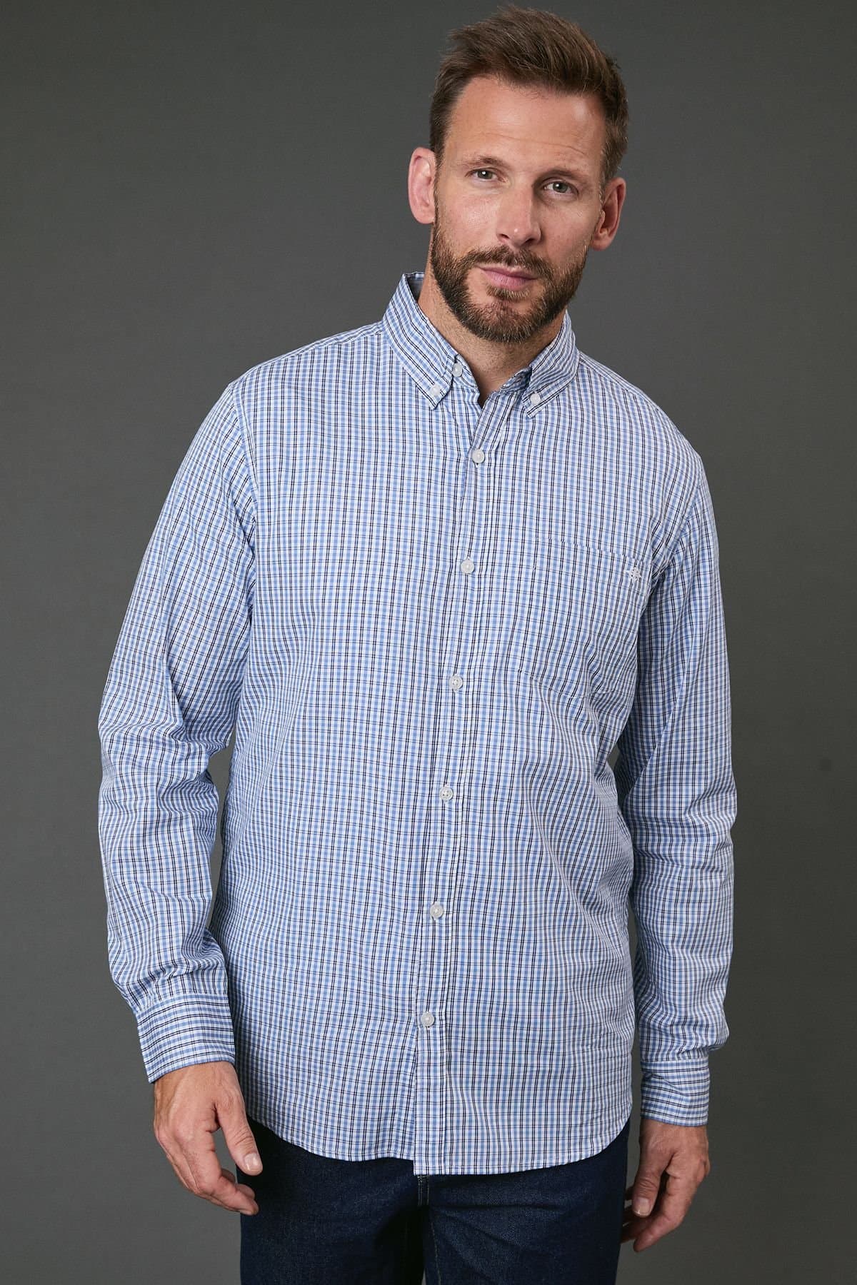 Maine Maine Men's Blue Check Long Sleeve Shirt