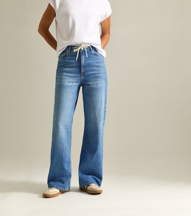 New Look Women's Blue Drawstring Waist Wide Leg Jeans New Look - 3