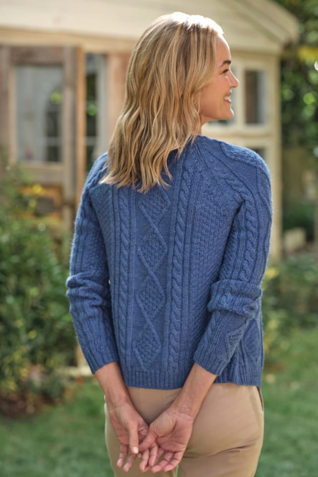 WoolOvers WoolOvers Women's Cable Button Cardigan in Mid Blue - 2