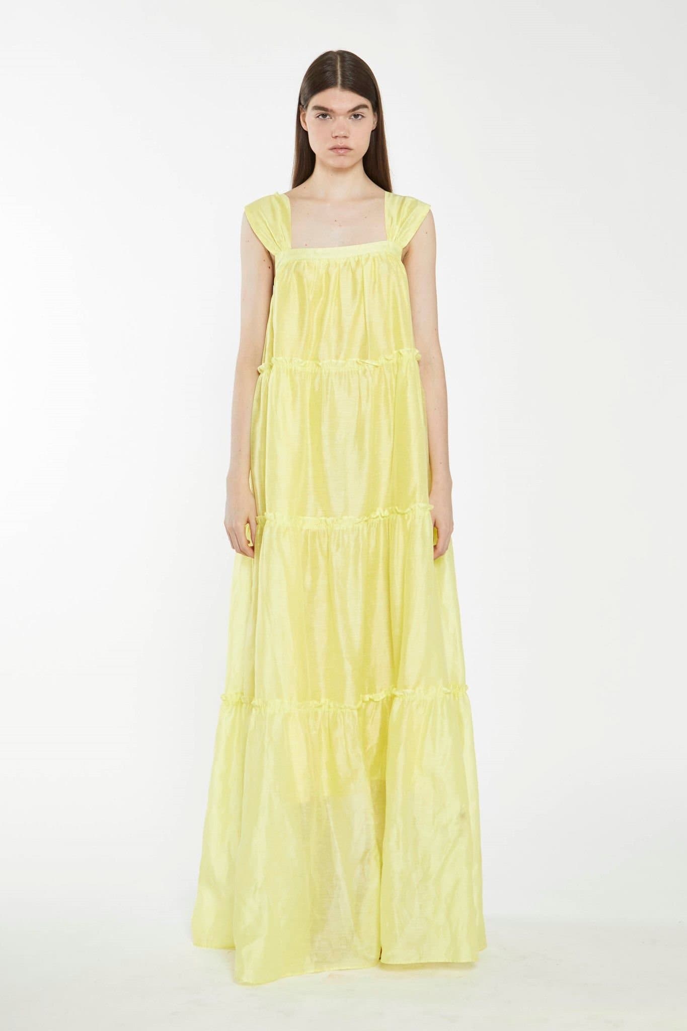 Shnoo Shnoo Women's Tiered Empire-Line Maxi Dress in Yellow