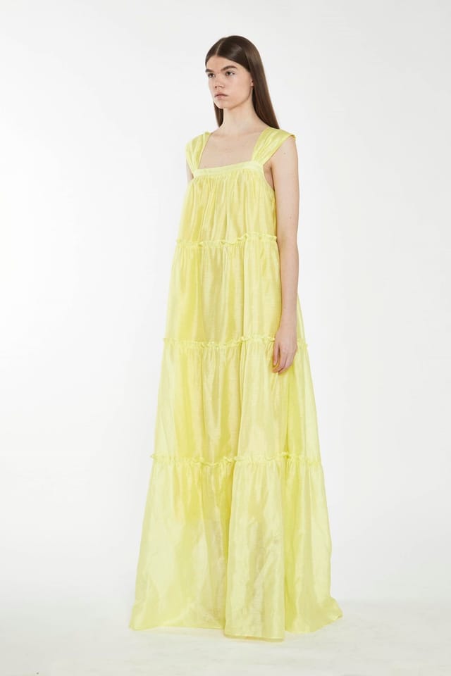 Shnoo Shnoo Women's Tiered Empire-Line Maxi Dress in Yellow - 3