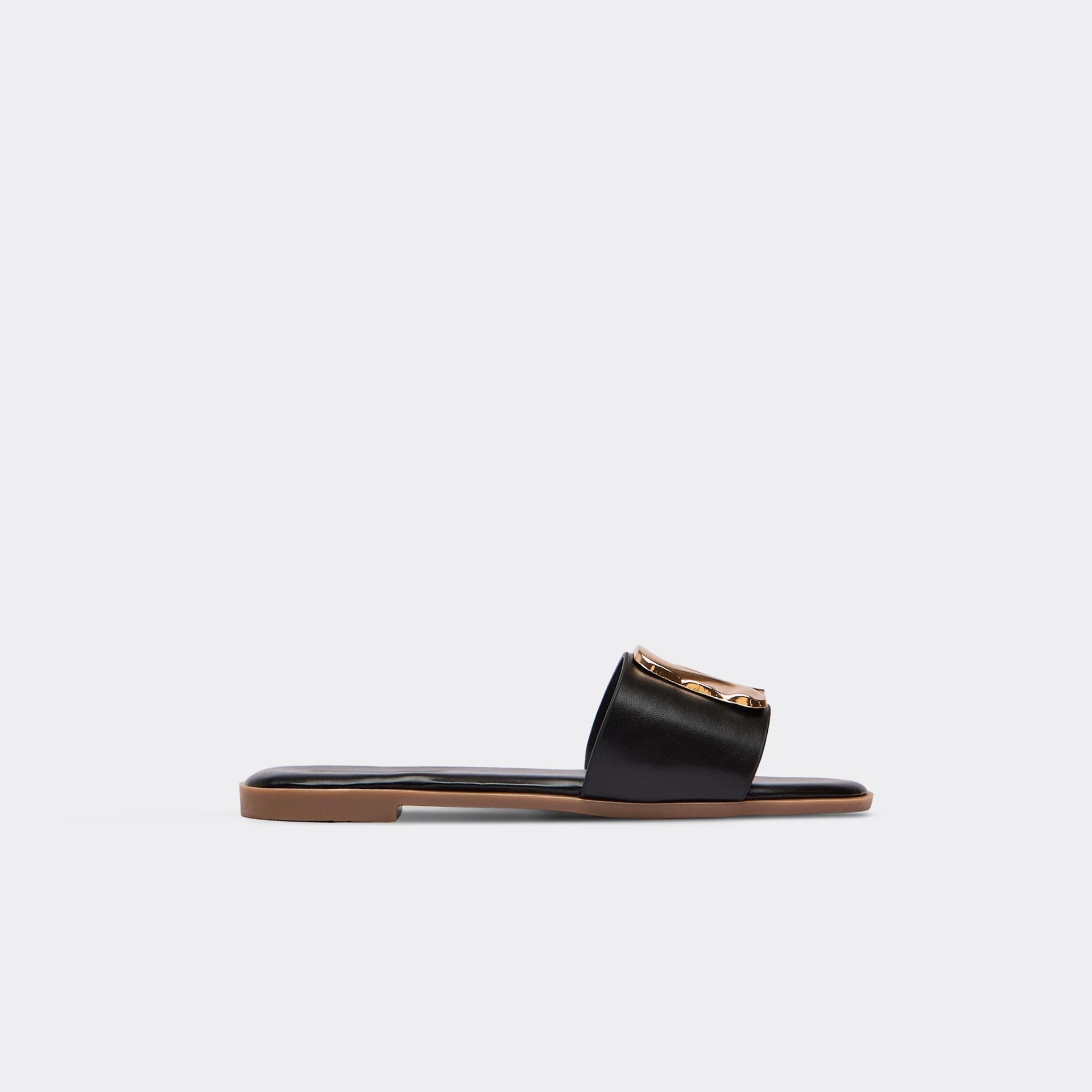 EGO EGO Black Faux Leather Flat Slider Sandal, Women's Size UK 3