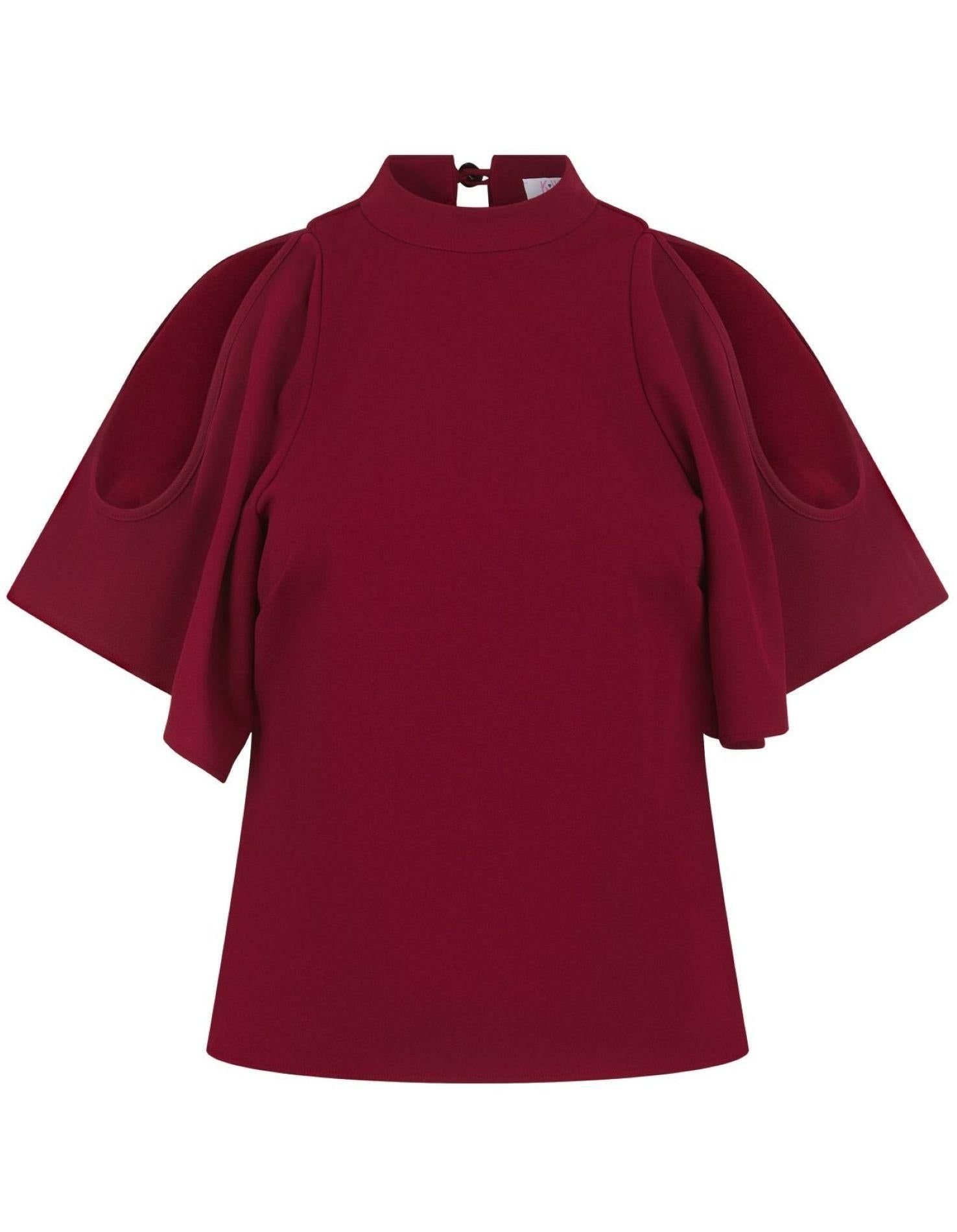 K-Win London K-Win London Women's Elegant Butterfly Sleeve Cold-Shoulder Top in Wine - 2