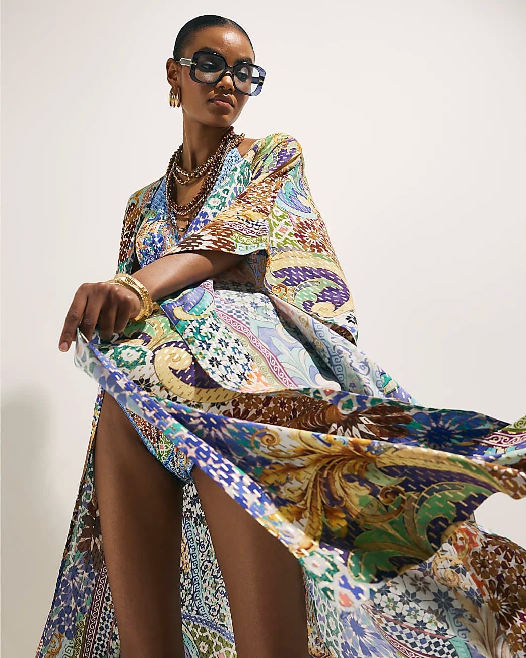 River Island River Island Womens Blue Tile Print Maxi Kaftan