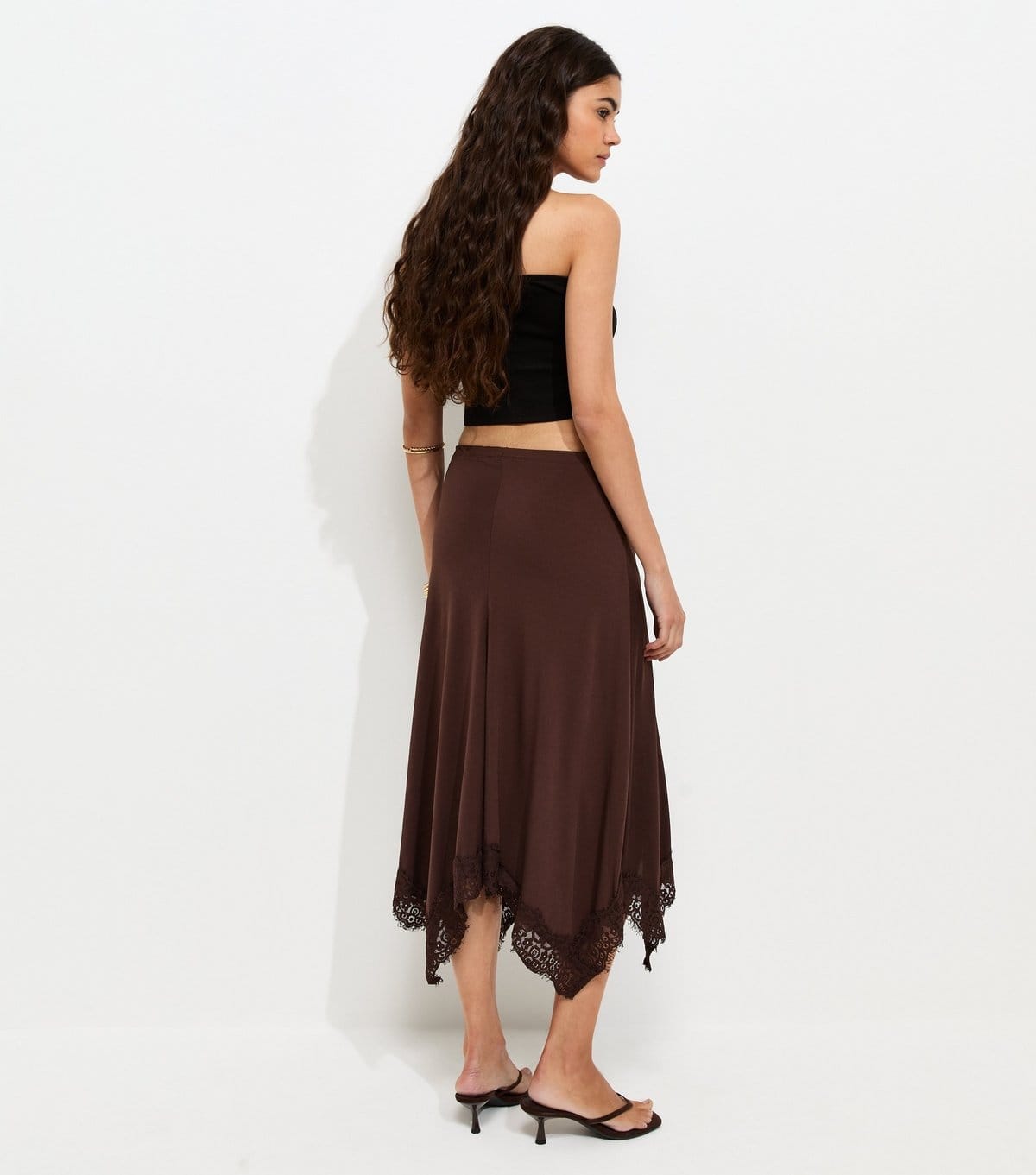 New Look Women's Dark Brown Lace Trim Hanky Hem Midi Skirt New Look - 4