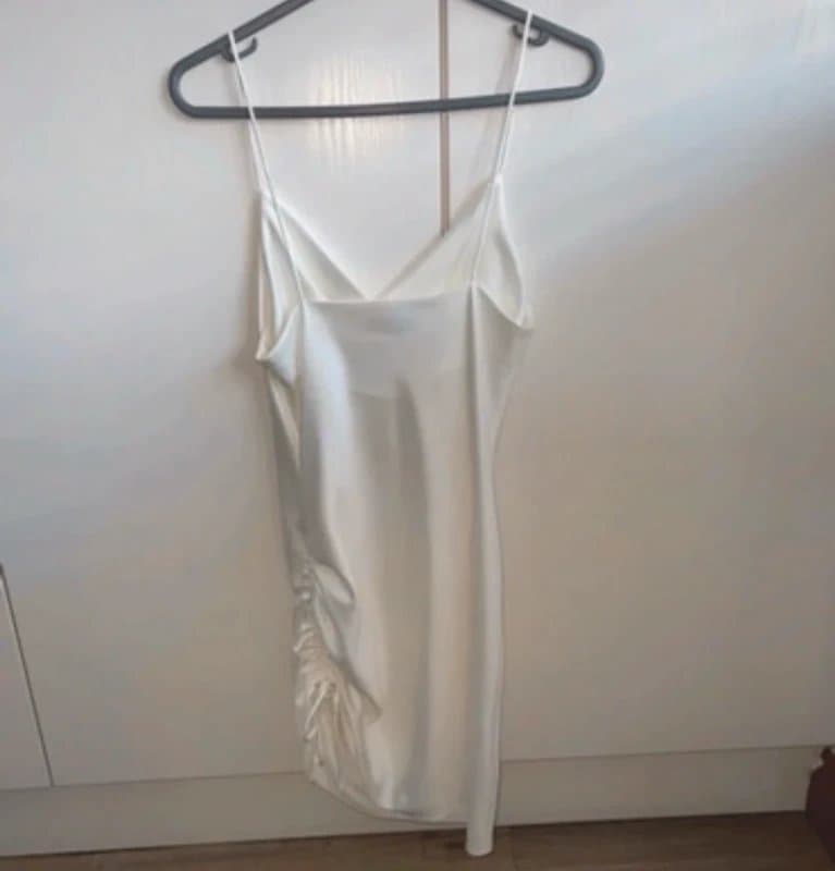 Topshop Topshop white satin ruched slip dress
