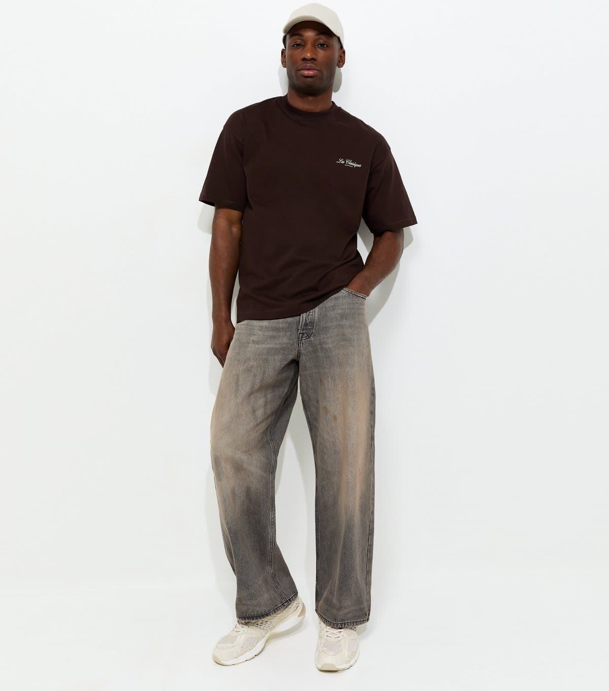 jack & jones Men's Grey Relaxed Washed Wide Leg Jeans Jack & Jones New Look