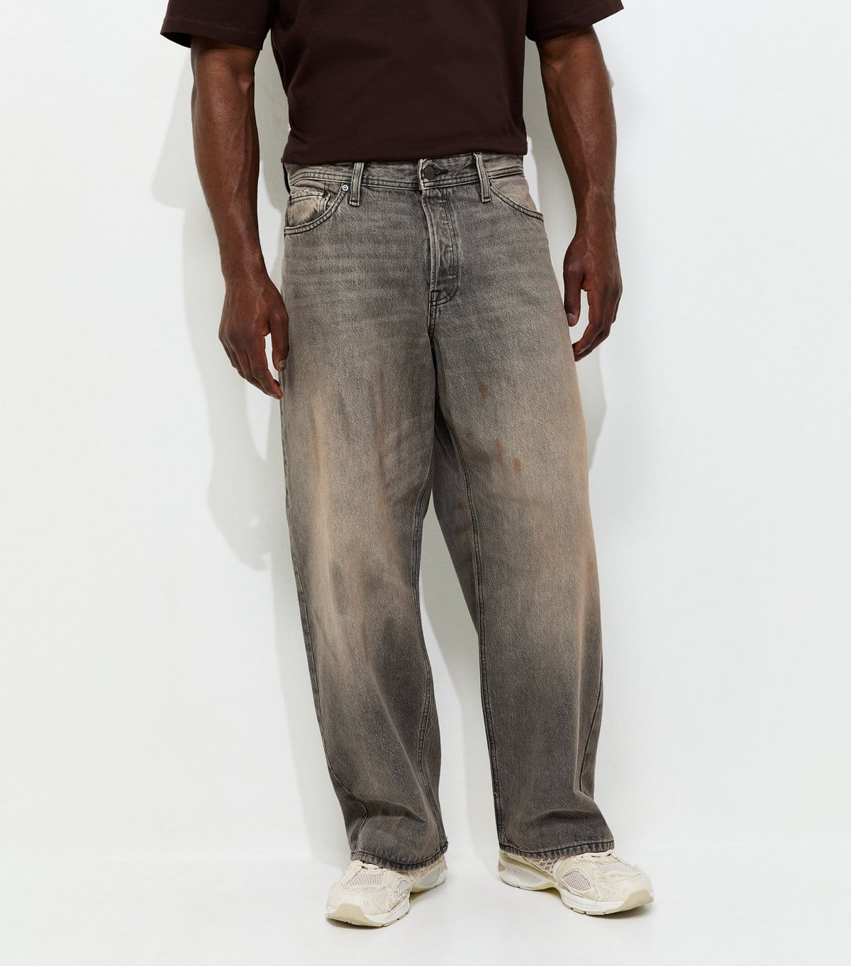 jack & jones Men's Grey Relaxed Washed Wide Leg Jeans Jack & Jones New Look - 4