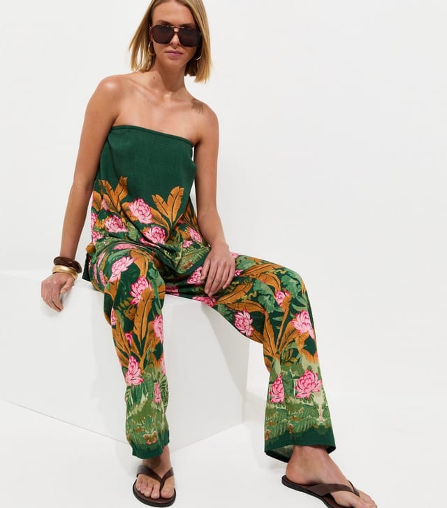 New Look Women's Green Palm Goya Wide Leg Trousers New Look - 3