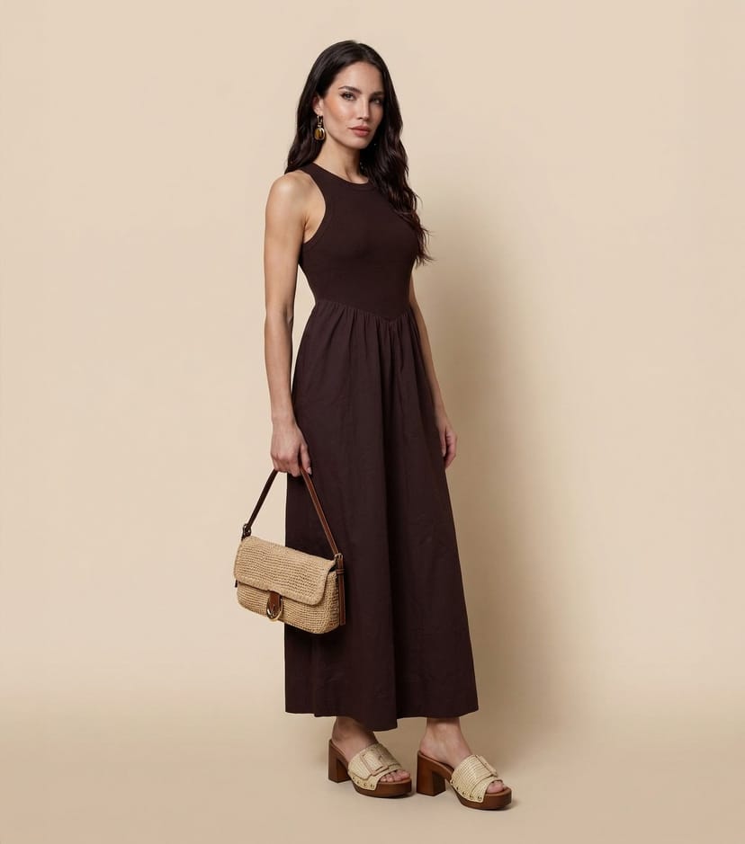 Urban Bliss Women's Brown Ribbed Poplin Midi Dress Urban Bliss New Look - 1