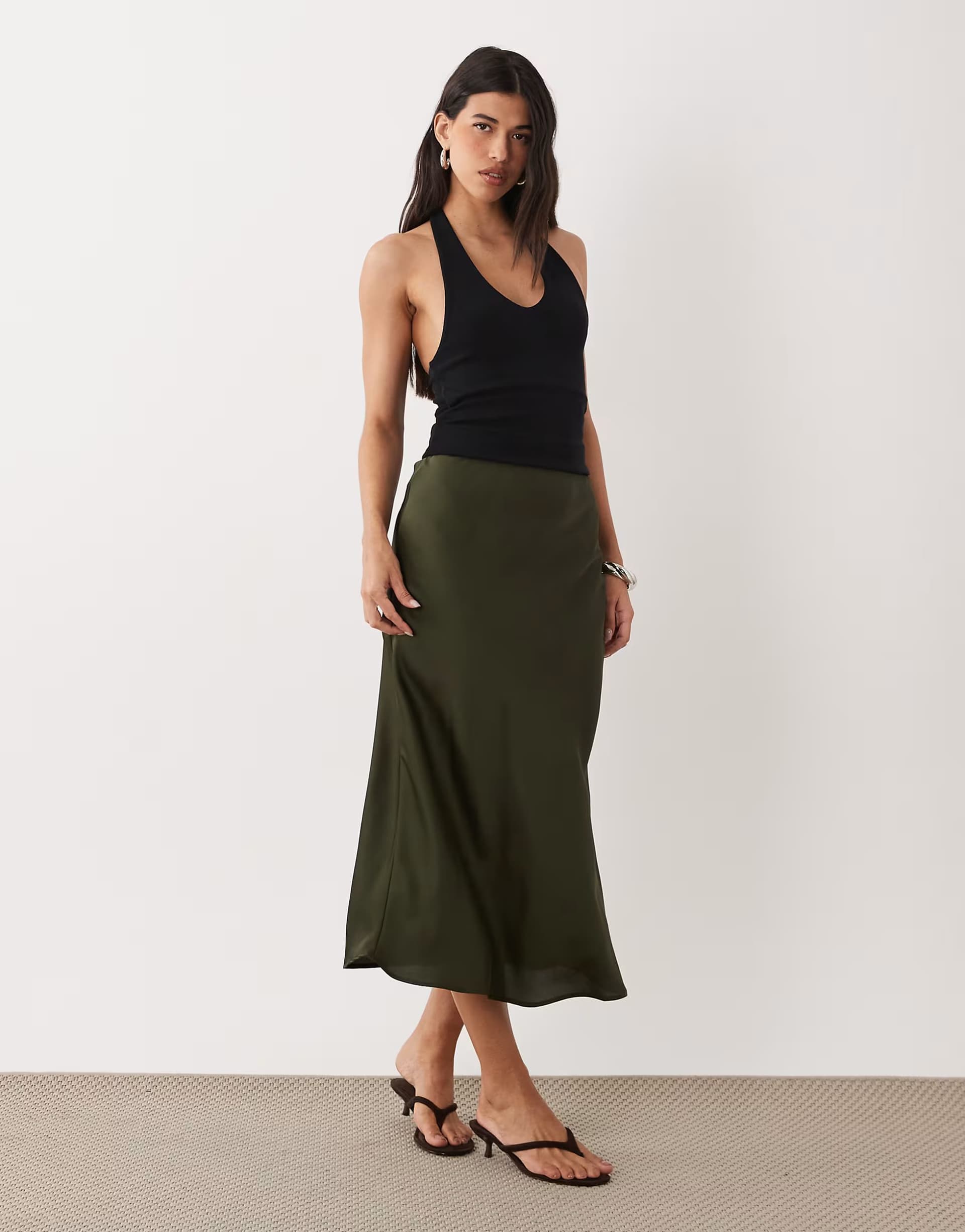 ASOS Vila satin maxi skirt in forest green