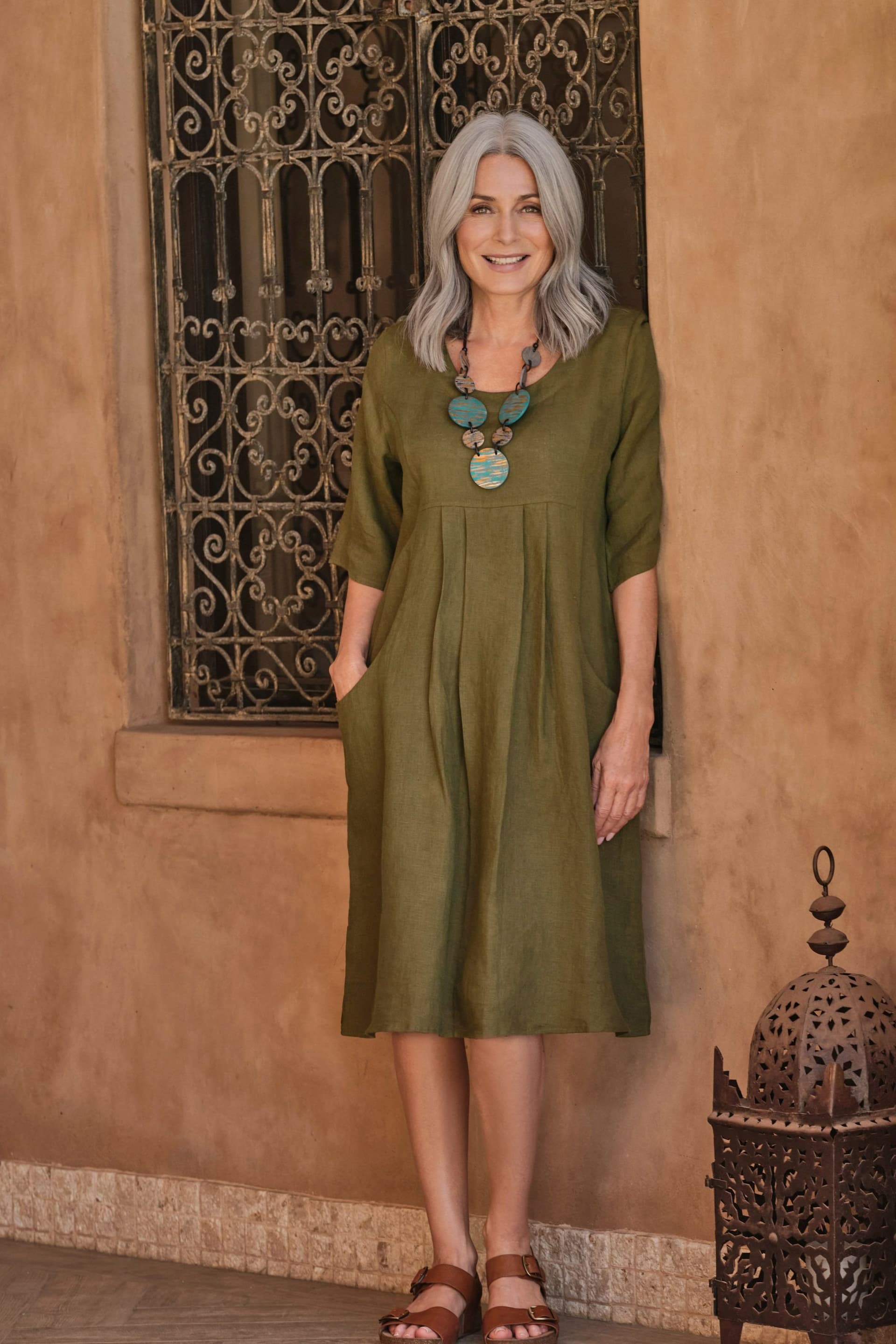 WoolOvers WoolOvers Women's Womens Linen Pocket Tunic Dress in Olive
