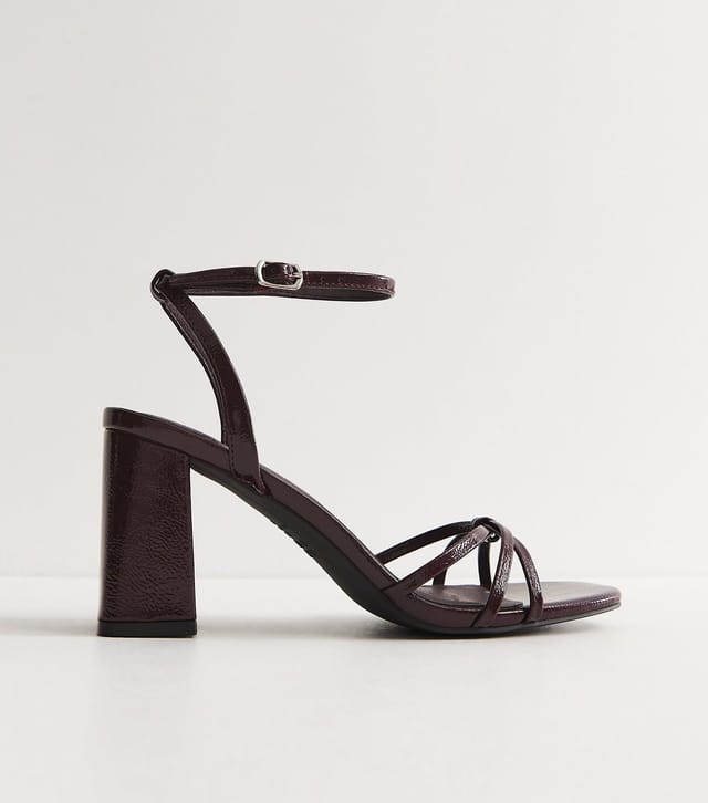 New Look Women's Dark Burgundy Faux Leather Knot Detail Sandals Vegan New Look - 2