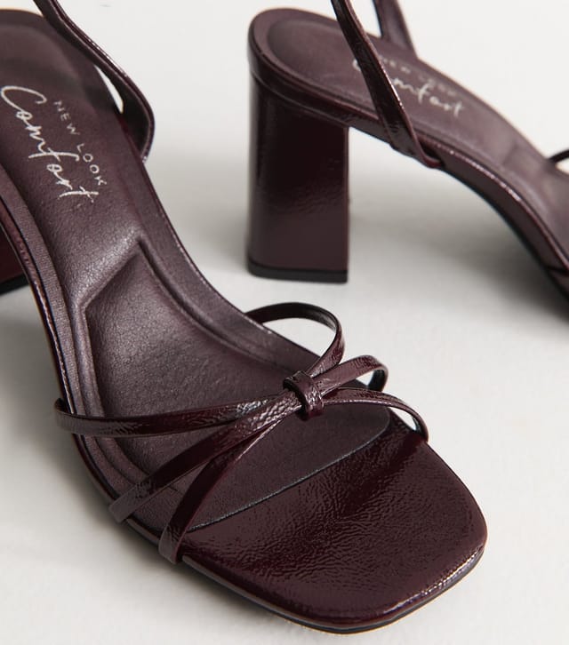 New Look Women's Dark Burgundy Faux Leather Knot Detail Sandals Vegan New Look - 3