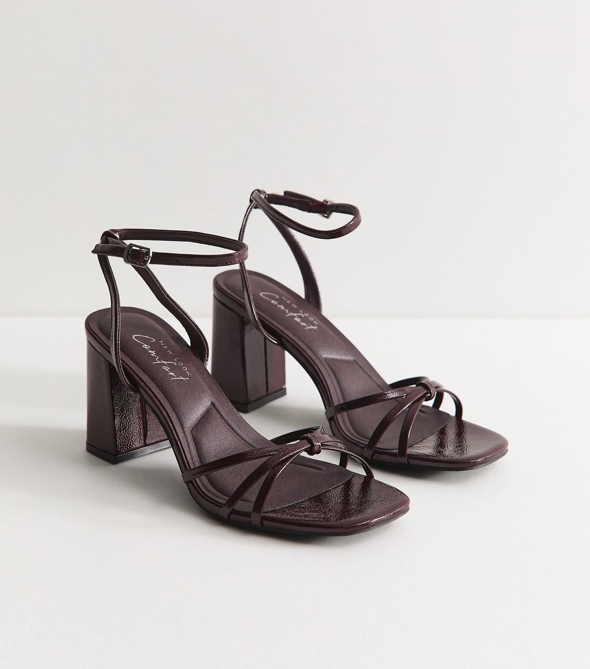 New Look Women's Dark Burgundy Faux Leather Knot Detail Sandals Vegan New Look - 4