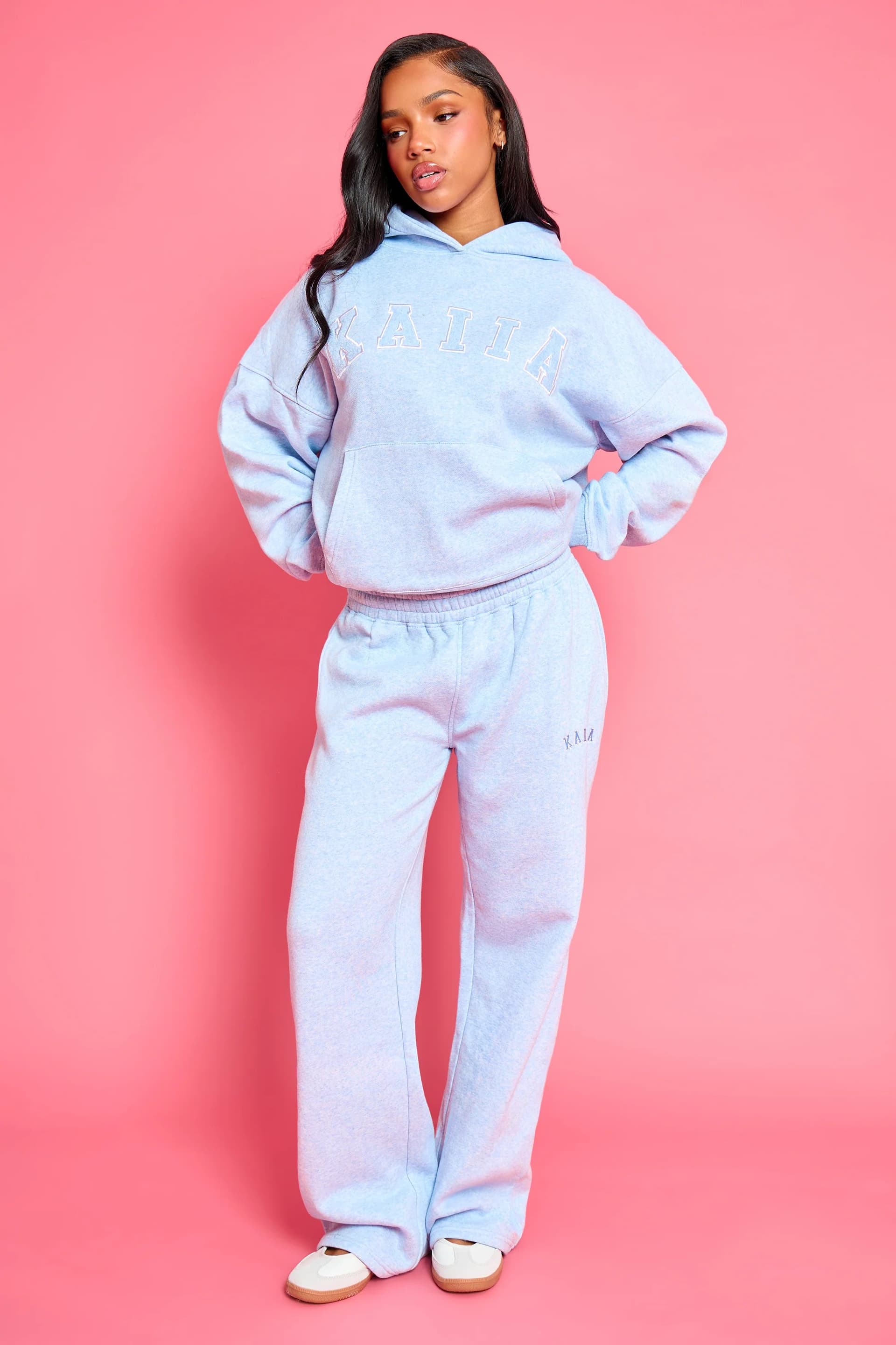Kaiia Kaiia Logo Wide Leg Joggers Baby Blue Marl