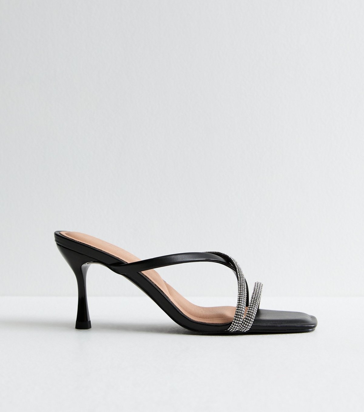 New Look Women's Black Diamante Multi Strap Mule Sandals Vegan New Look - 3