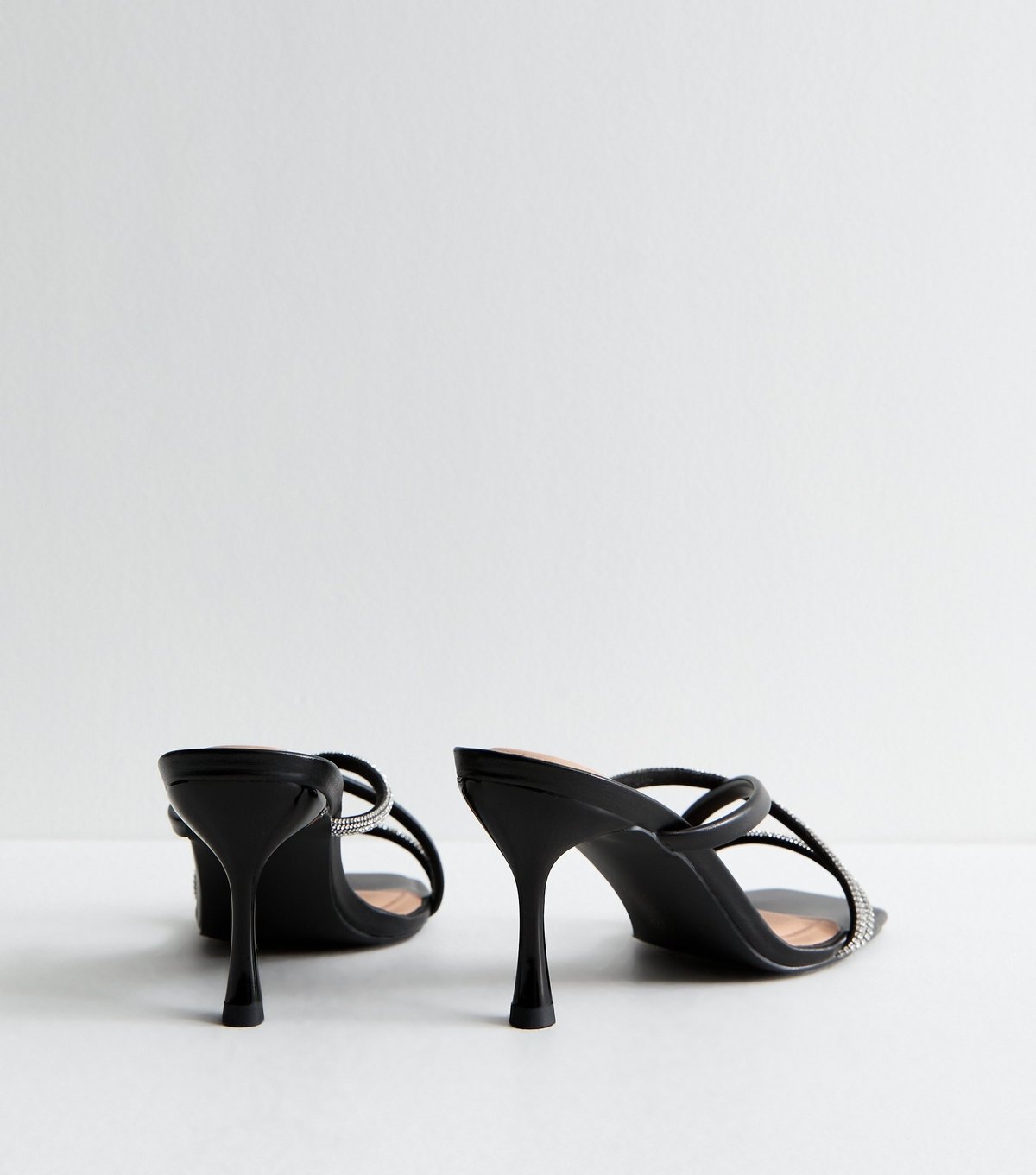 New Look Women's Black Diamante Multi Strap Mule Sandals Vegan New Look - 4