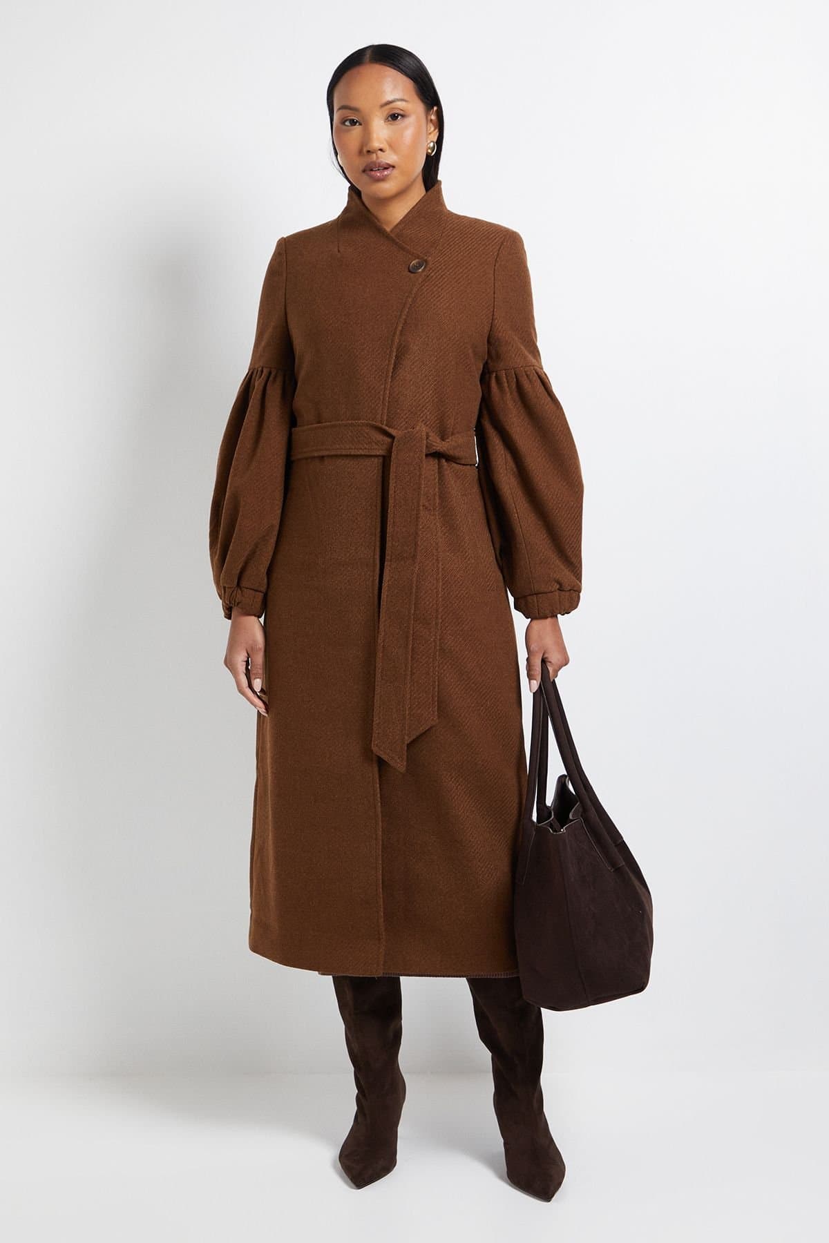 Wallis Wallis Women's Principles by Balloon Sleeve Coat in Brown