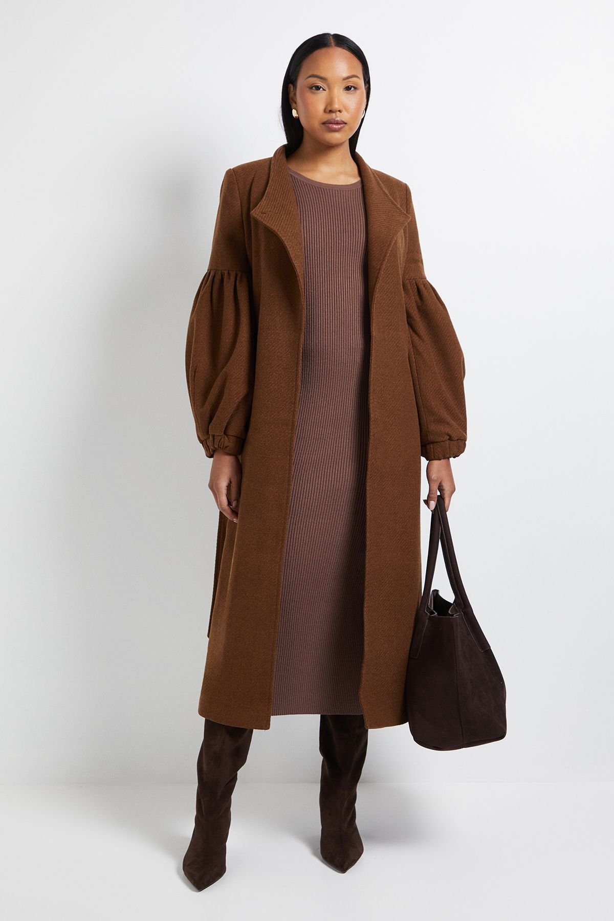 Wallis Wallis Women's Principles by Balloon Sleeve Coat in Brown - 4