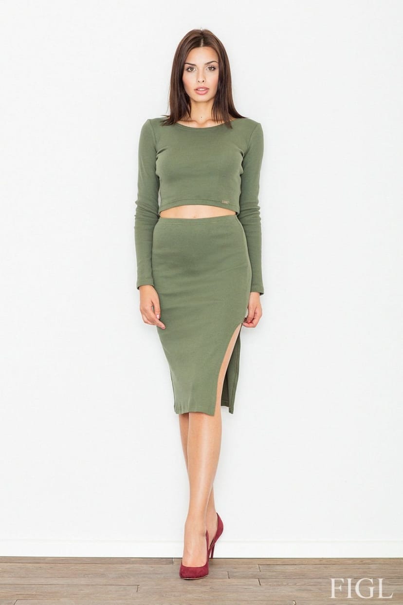 Love Lace Love Lace Women's Smooth Cotton Knit Short Top Pencil Skirt Set in Green - 1