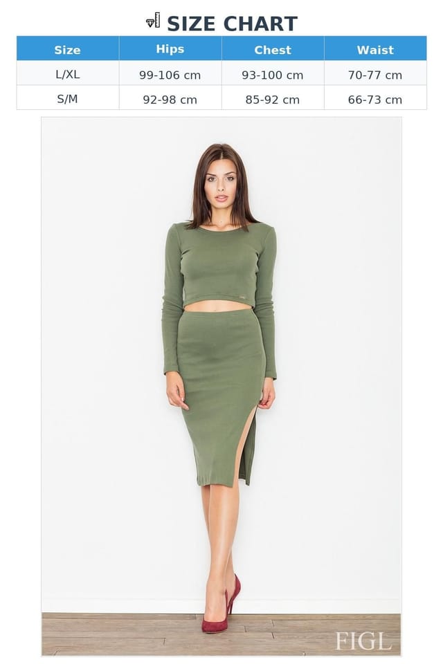 Love Lace Love Lace Women's Smooth Cotton Knit Short Top Pencil Skirt Set in Green - 2