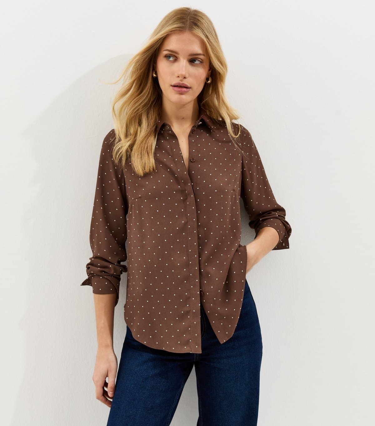 New Look New Look Brown Polka Dot Long Sleeve Shirt