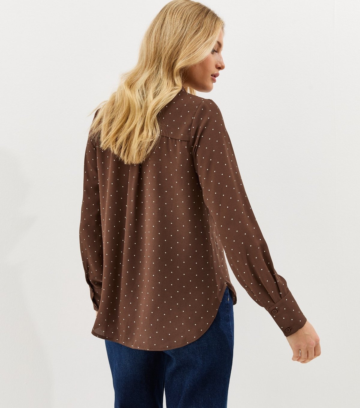 New Look Women's Brown Polka Dot Long Sleeve Shirt New Look - 4
