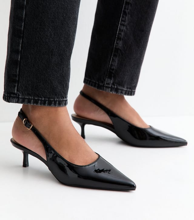 New Look Women's Truffle Black Patent Leather Kitten Heel Slingback Pumps New Look - 2