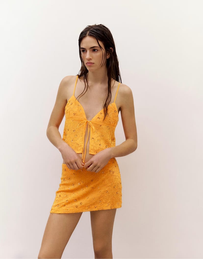 ASOS Pull&Bear Sequin strappy top in orange - 1