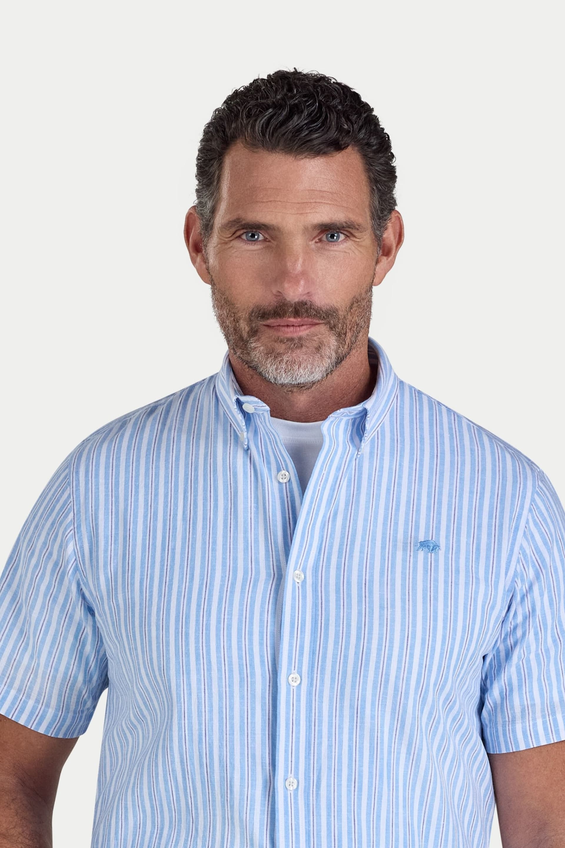 raging bull Raging Bull Men's Short Sleeve Orleans Seersucker Stripe Shirt in Light Blue