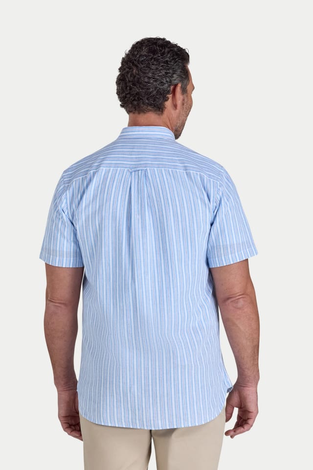 raging bull Raging Bull Men's Short Sleeve Orleans Seersucker Stripe Shirt in Light Blue - 2