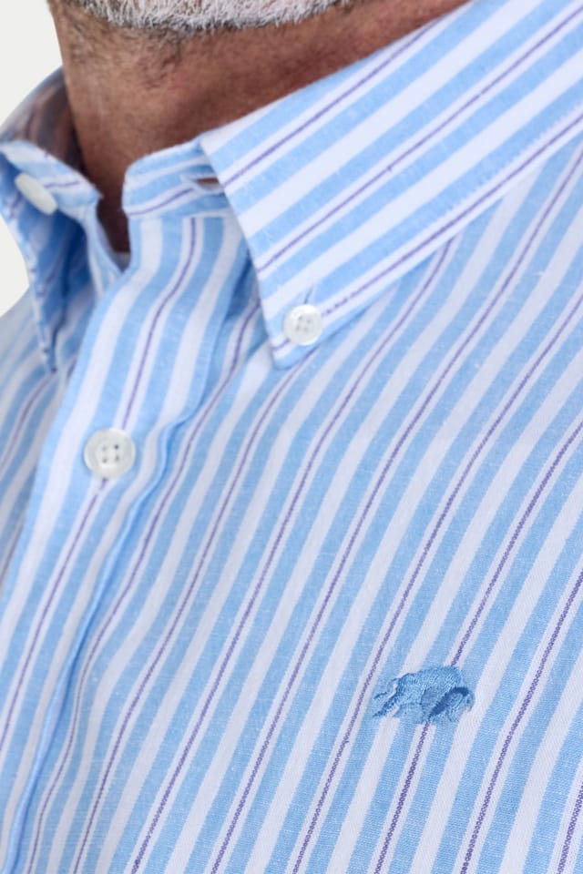 raging bull Raging Bull Men's Short Sleeve Orleans Seersucker Stripe Shirt in Light Blue - 3
