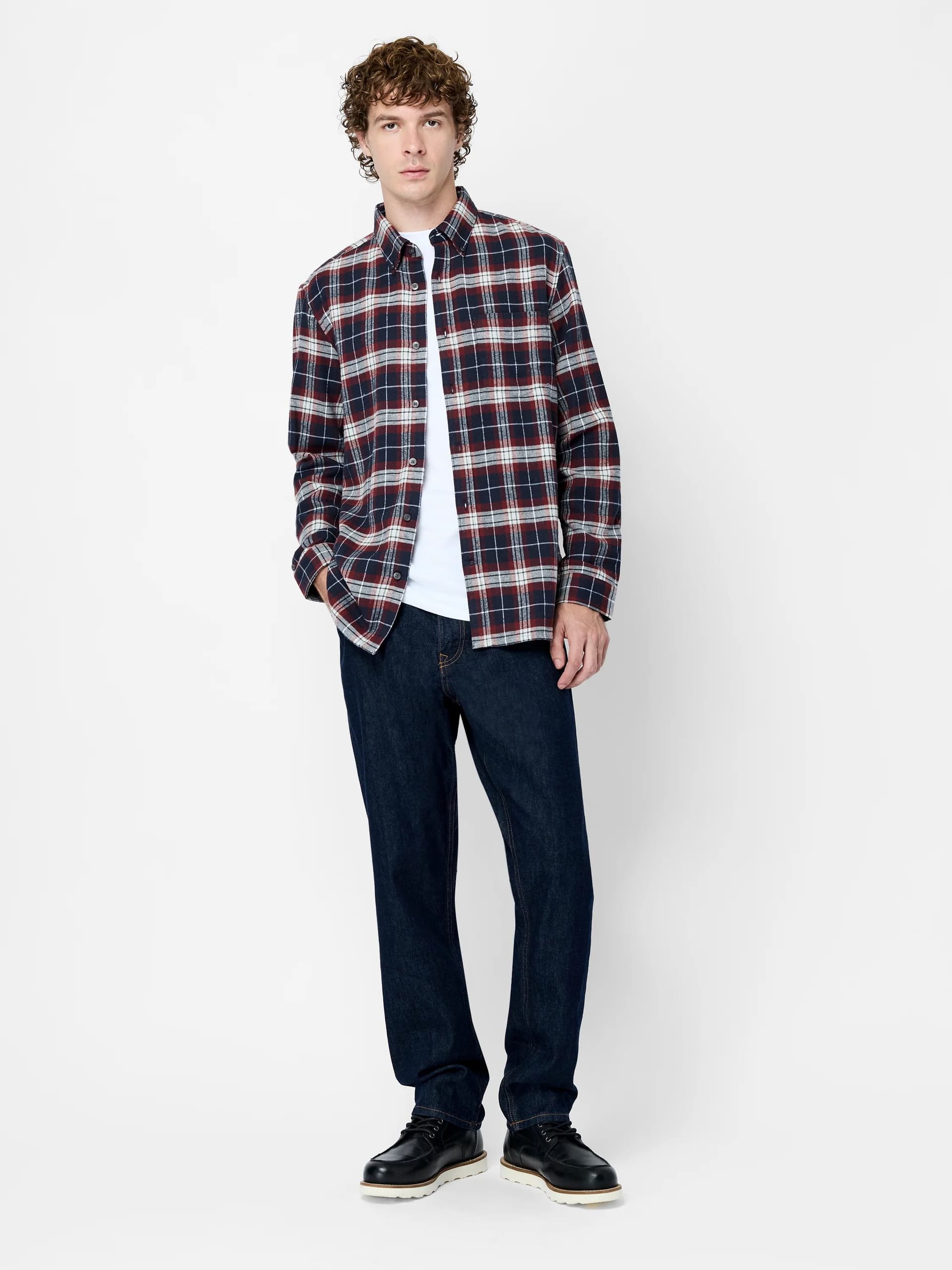 French Connection Multi-Colour Large Check Flannel Shirt Multi Navy Burgundy