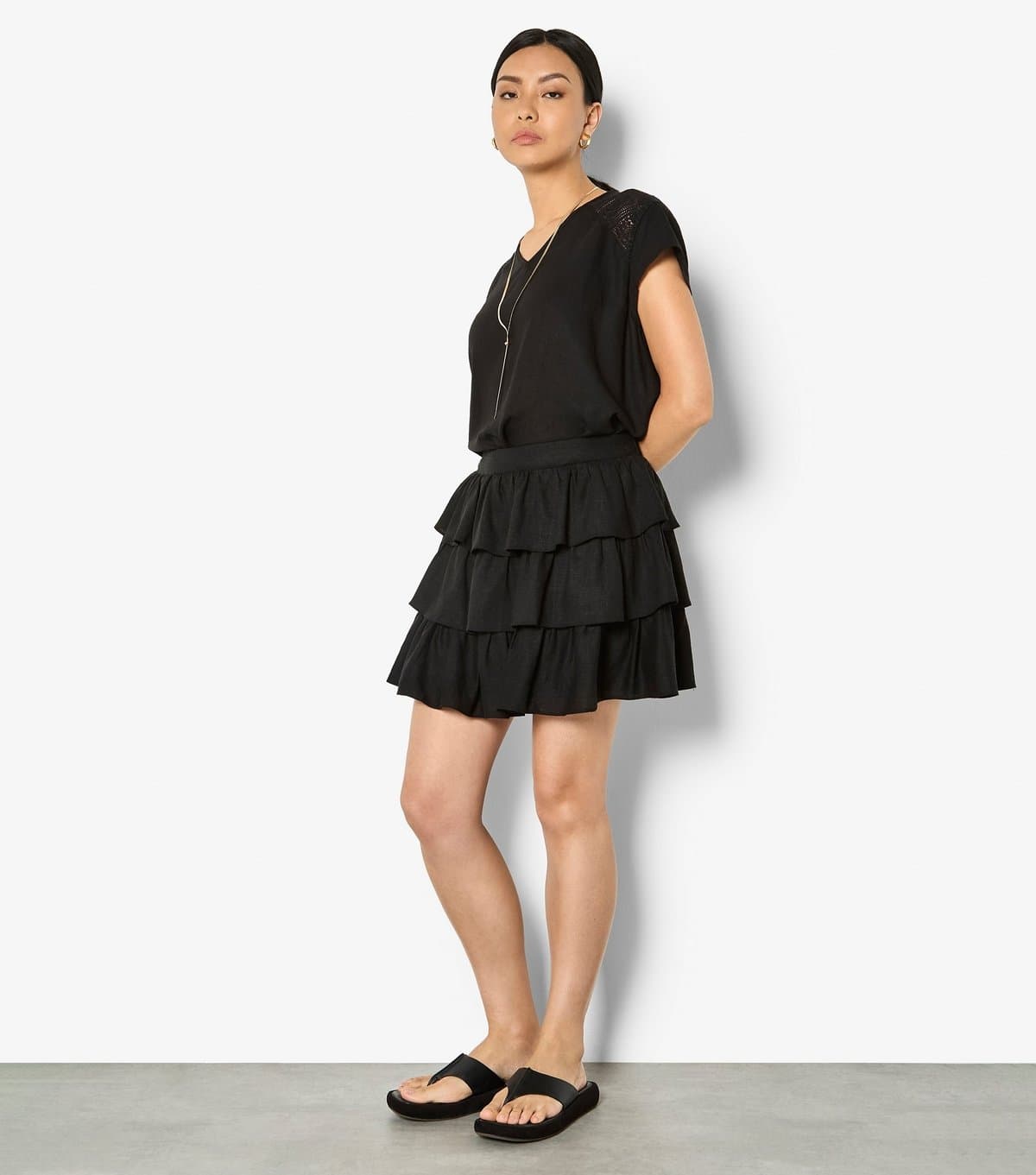Apricot Women's Black Tiered Frill Mini Skirt Apricot New Look