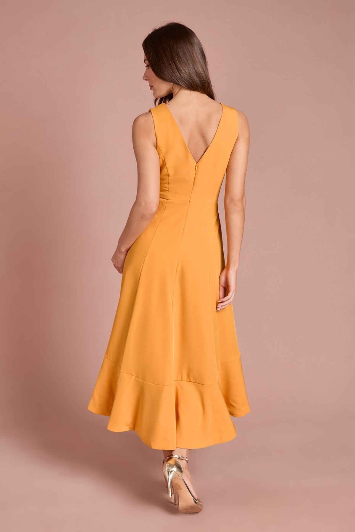 Coast Coast Women's Crepe Ruffle Dress With Low Back in Orange - 3