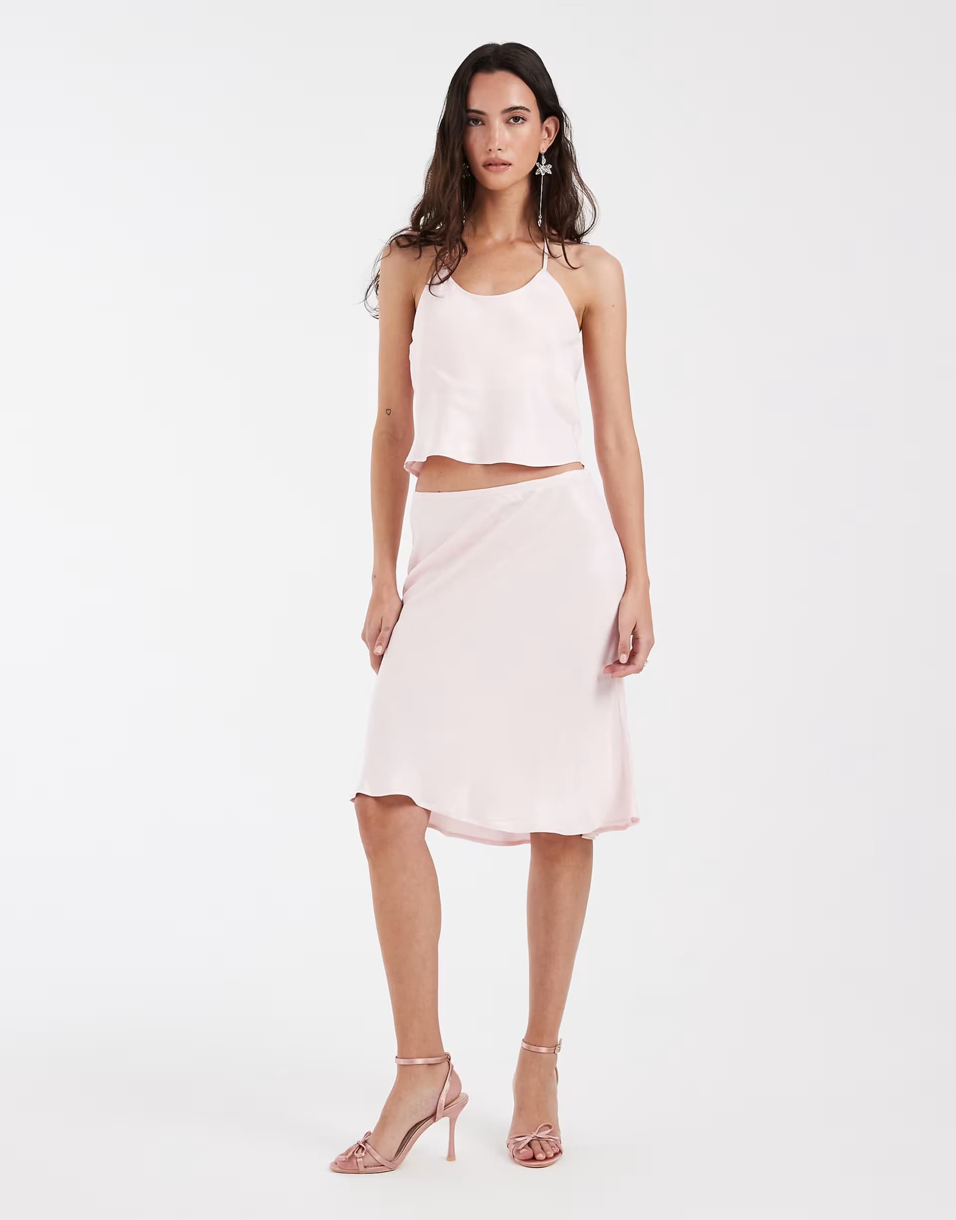 ASOS ASOS DESIGN satin 90's length slip skirt in pink co ord