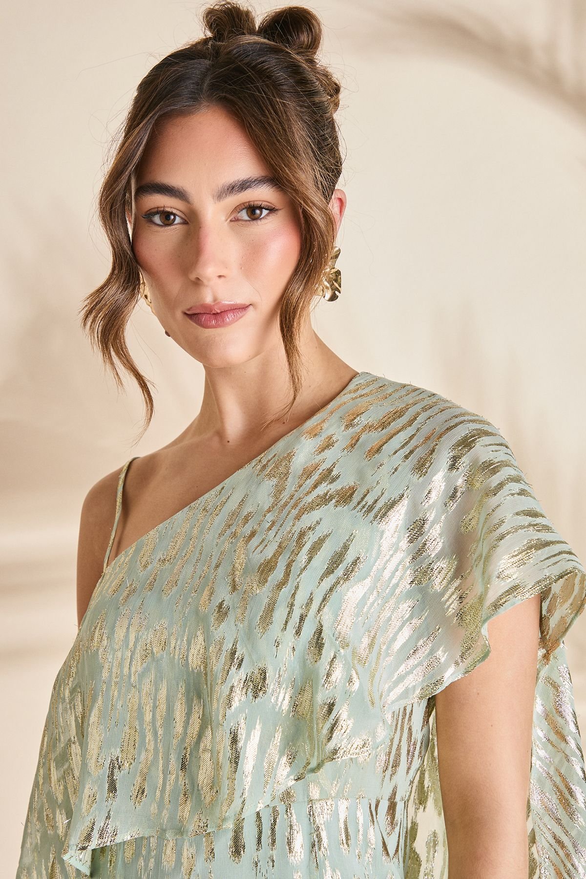 Coast Coast Women's Metallic One Shoulder Maxi Dress in Olive - 4