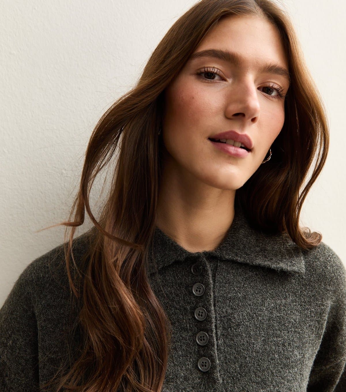 New Look Women's Dark Grey Brushed Knit Longline Polo Shirt New Look