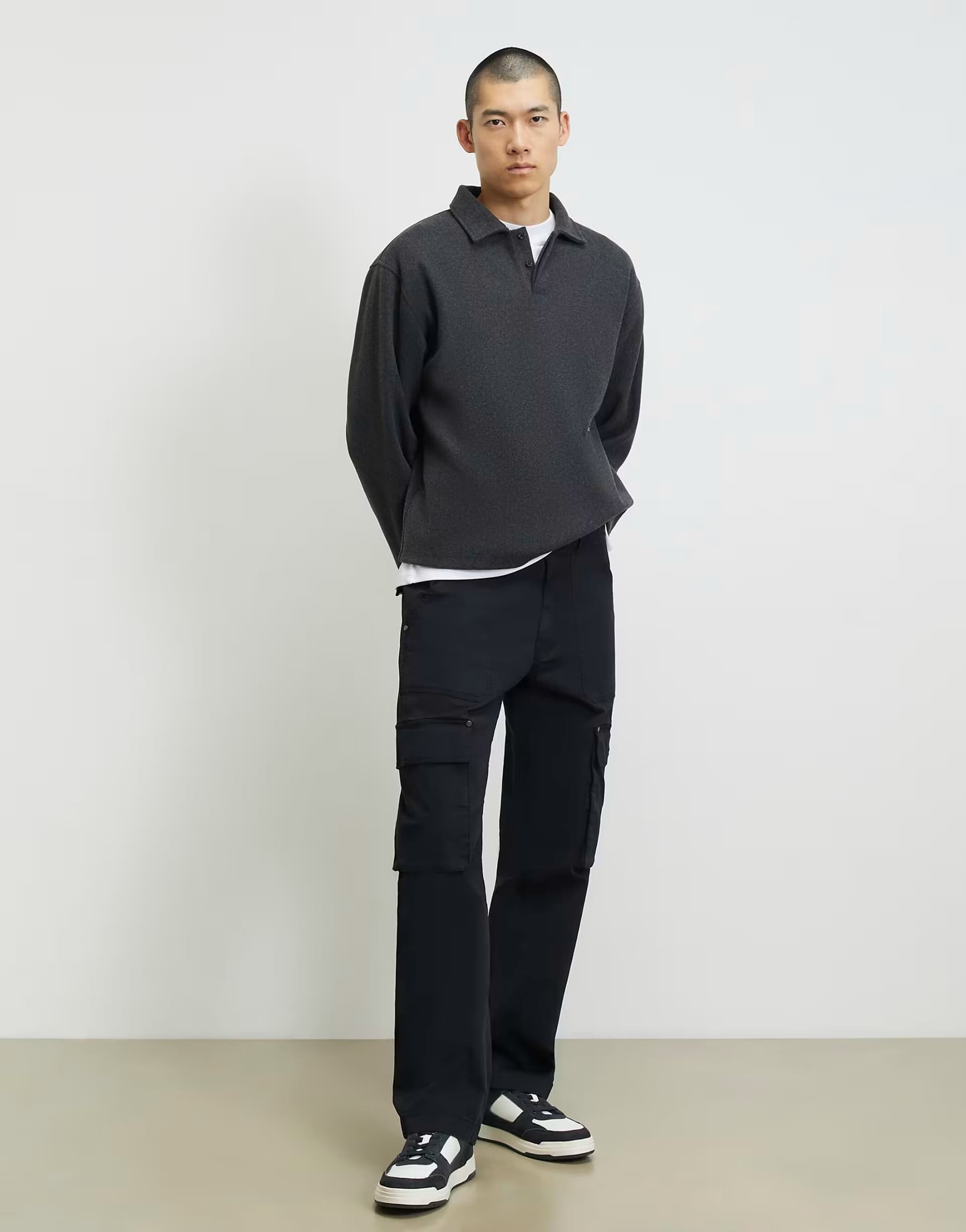 ASOS River Island Loose fit cotton cargo trousers in black