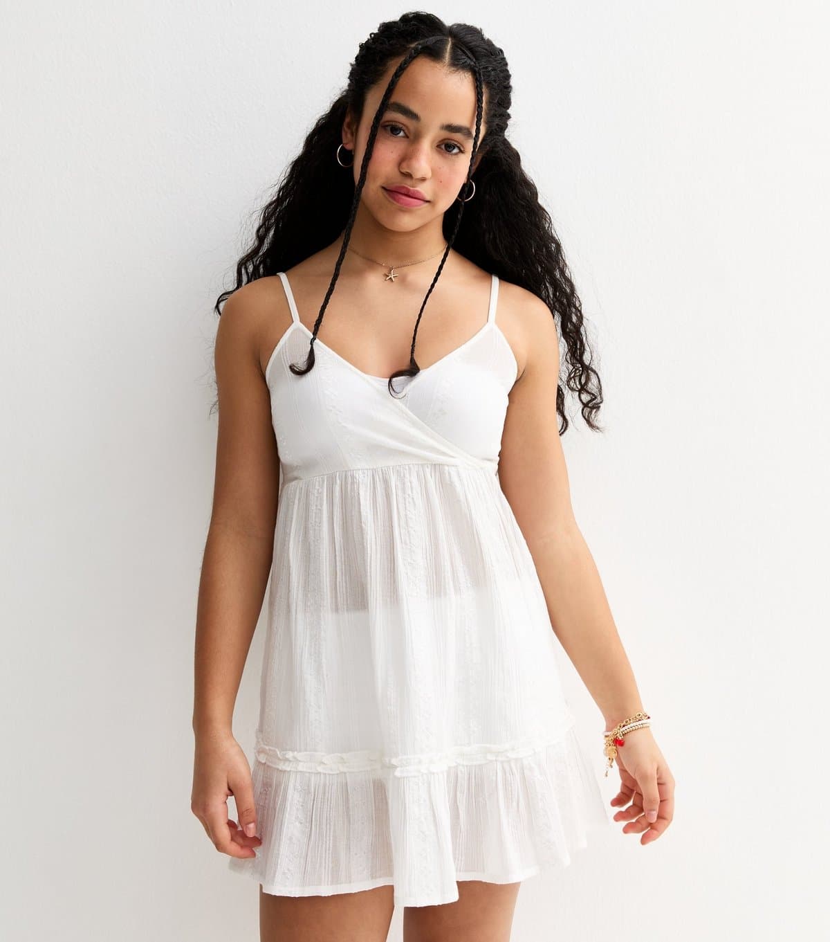 New Look Girls' White Jacquard Mini Dress New Look