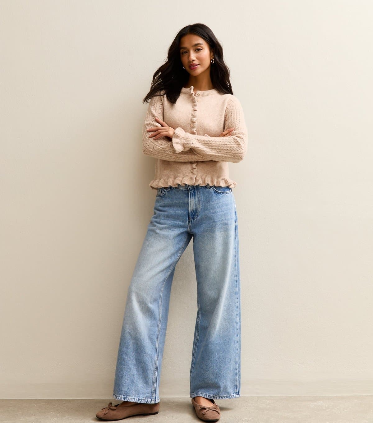 New Look Women's Petite Blue Low Rise Wide Leg Jeans New Look