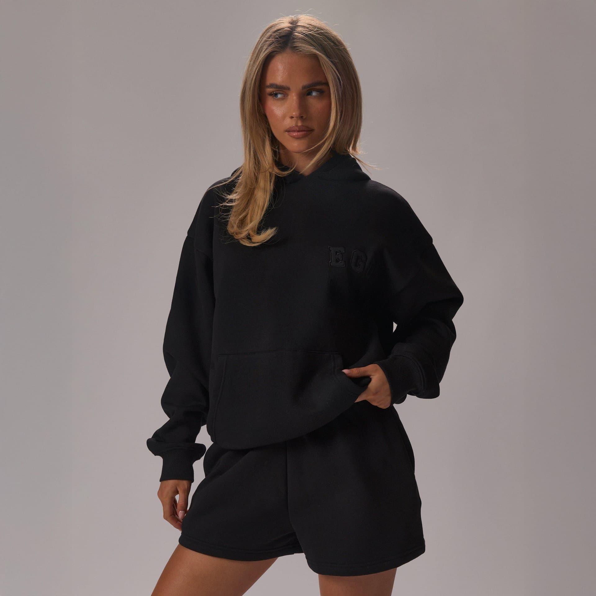 EGO Long Sleeve Ego Graphic Detail Oversized Hoodie In Black, Women's Size UK 6